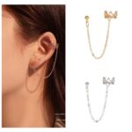 Anting Tusuk Model Rantai Rumbai Panjang Aksen Mahkota Gaya Punk Untuk Wanita