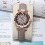 JAM TANGAN ANALOG FASHION JAM TANGAN GAMBAR BUNGA GLITER WANITA MURAH - Gambar 3