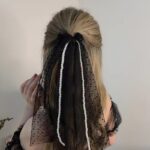 Ikat Rambut Karet Wanita Aksen Renda Mutiara Panjang Gaya - Gambar 3