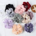 Ikat Rambut/Srunchie Wanita Polos Bahan Kain Velvet Gaya Aksesoris Rambut Wanita