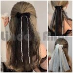 Ikat Rambut Karet Wanita Aksen Renda Mutiara Panjang Gaya