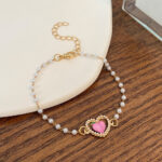 Gelang Rantai Wanita Adjustable Aksen Love Mutiara Peach Gaya Imut / Perhiasan Tangan Untuk Wanita Fashion Trendy - Gambar 3