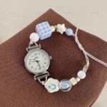 L&A Jam Tangan Wanita Serut Manik Manik Aesthetic Beads Quartz Watch Adjustable Jam Tangan Remaja - Gambar 2