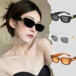 L&A Kacamata Hitam Cat Eye Wanita Frame Aksen V Gold Metal Sunglasses Anti UV400